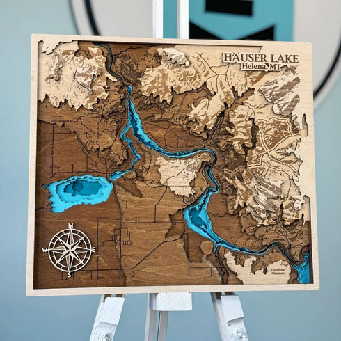 3D wooden topographic map of Hauser Lake Helena Montana wall art